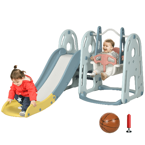 HOMCOM Set da Gioco 5 Anni max con Altalena per Bambini, Scivolo per Bambini, Canestro Basket e Scaletta, in HDPE e PP