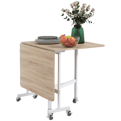 HOMCOM Tavolo Pieghevole Moderno a 2 Ribalte con Rotelle in MDF e Acciaio, 120x80x73cm, Marrone