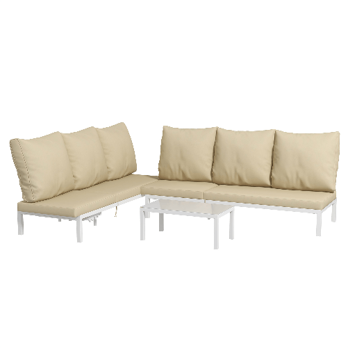 Outsunny Set 2 Lettini Prendisole con Schienale Regolabile e Tavolino da Giardino in Vetro, Beige