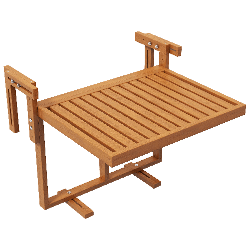 Outsunny Tavolino da Ringhiera per Balcone Pieghevole e Regolabile in Legno, Colore Teak