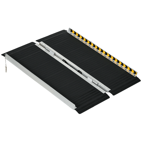 HOMCOM Rampa per Sedia a Rotelle Pieghevole in Alluminio con Deflettori e Adesivi, 91x73.6x5.1 cm, Nero