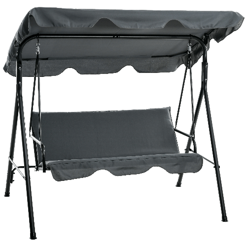 Outsunny Dondolo 3 Posti con Tettuccio Regolabile e Cuscini, in Acciaio e Poliestere, 172x110x153 cm, Grigio