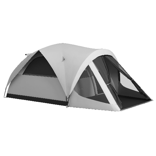Outsunny Tenda da Campeggio 4 Posti Impermeabile con Zona Notte e Zona Giorno, in Poliestere, 430x300x190 cm, Grigio