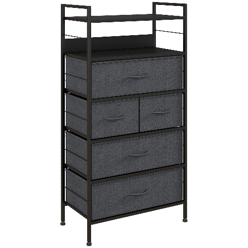 HOMCOM Cassettiera 5 Cassetti Moderna in Tessuto non Tessuto, Acciaio e MDF, 58x30x120 cm, Nera