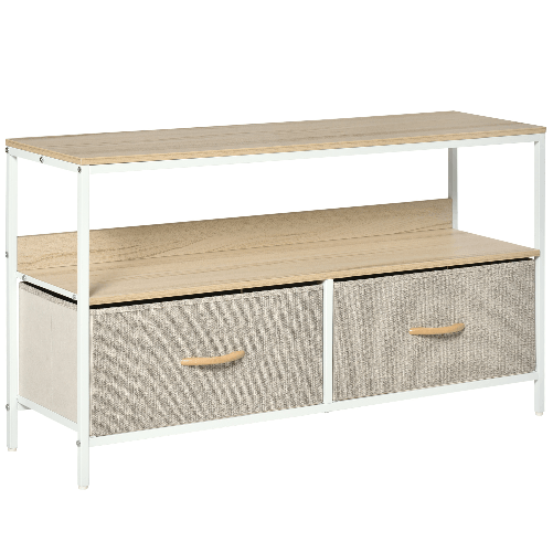 HOMCOM Mobile Porta TV da 47" con Cassetti Pieghevoli in Tessuto e Mensola in Metallo e MDF, 98x29x56cm, Colore Legno