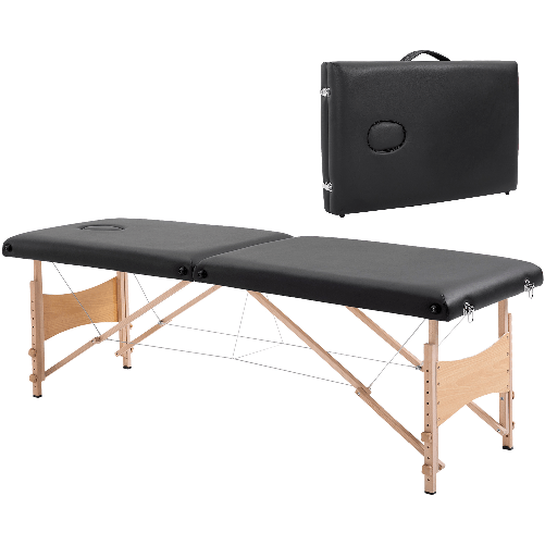HOMCOM Lettino per Massaggio Portatile e Regolabile con Cuscino Rimovibile e Borsa, 186x60x58-81 cm, Nero