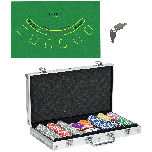 SPORTNOW Set Poker per 7-8 Giocatori con 300 Fiches, 2 Mazzi di Carte e 5 Dadi, in Alluminio e Poliestere