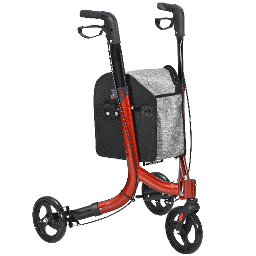 HOMCOM Deambulatore ad Altezza Regolabile con 3 Ruote e Tasca Portaoggetti, in Alluminio, 68x68x86.5-99 cm, Rosso