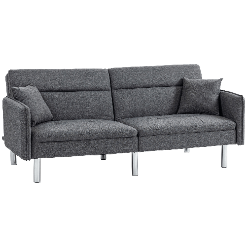 HOMCOM Divano Letto 3 Posti con Meccanismo Clic Clac, Schienale Reclinabile e 2 Cuscini, 189x91x84cm, Grigio