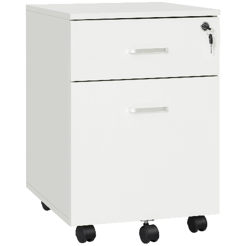 Vinsetto Cassettiera Ufficio a 2 Cassetti con Serratura e 5 Ruote, in Truciolato, 40x49x58 cm, Bianco