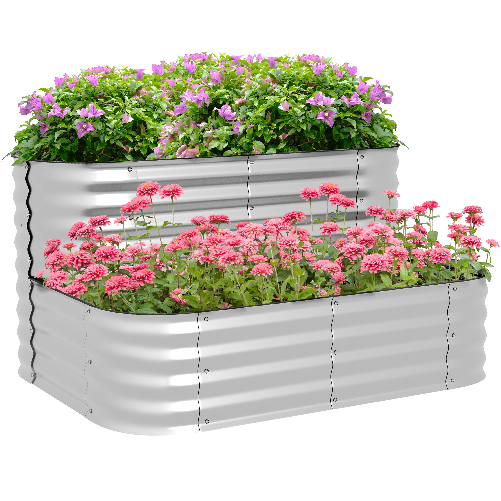 Outsunny Letto per Orto Rialzato a 2 Livelli in Acciaio con Fondo Aperto 120x90x30cm, Argento