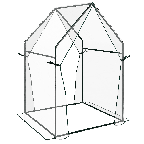 Outsunny Mini Serra da Giardino con 2 Porte Avvolgibili e Copertura in PE 90x90x145cm, Trasparente