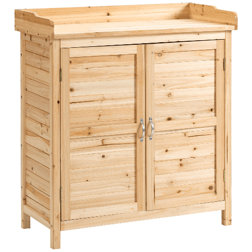 Outsunny Armadietto da Esterno a 2 Ripiani in Legno di Abete con Design Rialzato e 2 Ante, 83x40x92 cm