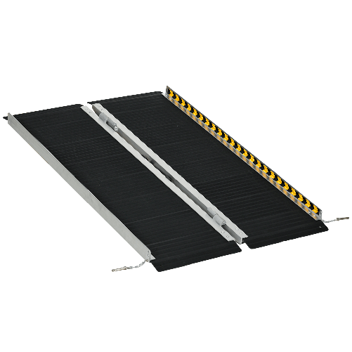 HOMCOM Rampa per Sedia a Rotelle Pieghevole in Alluminio con Deflettori e Adesivi, 122x73.6x5.1 cm, Nero