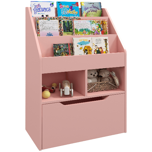 HOMCOM Piccola Libreria per Bambini con Ripiani e Cassetto in MDF, 60x29.9x90cm, Rosa