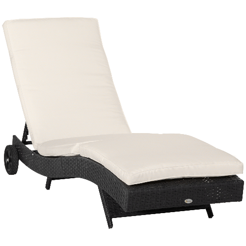 Outsunny Sdraio da Giardino in Rattan PE con Schienale Regolabile e Cuscino, 207x70x70cm, Nero