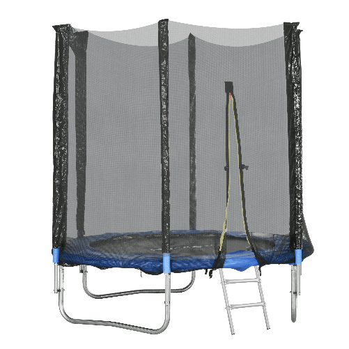 SPORTNOW Trampolino Elastico con Scaletta e Rete di Sicurezza, in Acciaio e Plastica, Ø180x200 cm, Blu