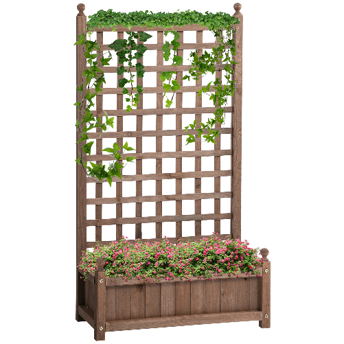 Outsunny Fioriera da Esterno in Legno con Grigliato per Piante Rampicanti, 64x28x120cm, Marrone