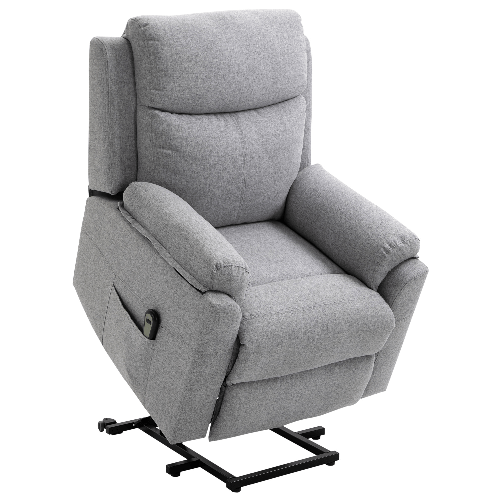 HOMCOM Poltrona Relax Alzapersona Elettrica Reclinabile con Telecomando e Poggiapiedi in Tessuto, Grigio Chiaro