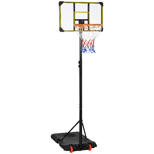 SPORTNOW Canestro Basket per Bambini 6-14 Anni, Altezza Regolabile 2.1-2.4 m, Ruote e Base Riempibile, Giallo