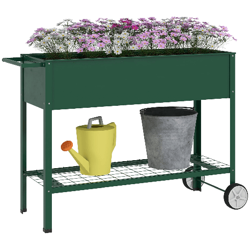 Outsunny Fioriera da Esterno con Mensola Inferiore Portautensili, in Metallo, 109x44x80 cm, Verde