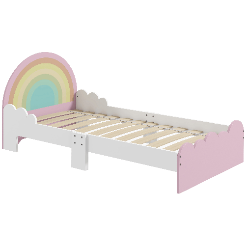 ZONEKIZ Lettino per Bambini 3-6 Anni con Sponde Laterali Anticaduta in MDF, 143x74x66 cm, Bianco e Rosa