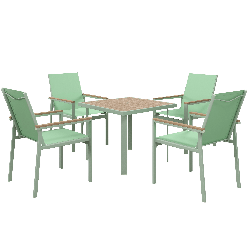 Outsunny Set da Giardino con Tavolo Quadrato e 4 Sedie con Braccioli in Tessuto a Rete e Acciaio, Verde