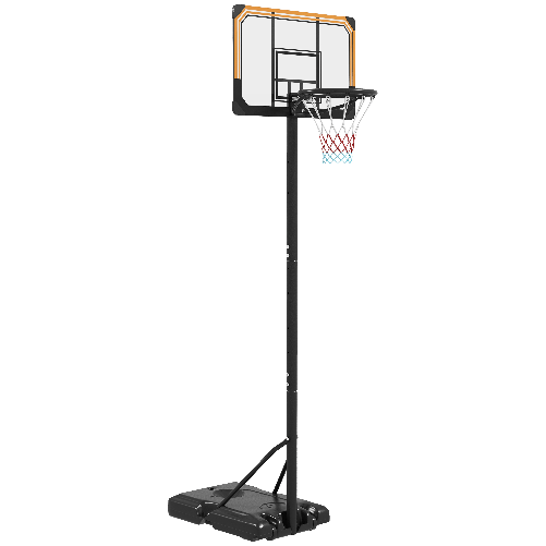 SPORTNOW Canestro Basket a 6 Altezze Regolabili con Base Riempibile e Rotelle, in PE, Acciaio e Poliestere, Nero