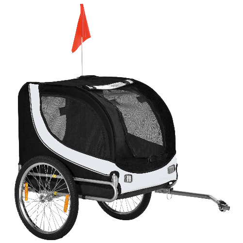PawHut Rimorchio per Animali Domestici Pieghevole da Bicicletta, bianco e nero, 130x90x110cm