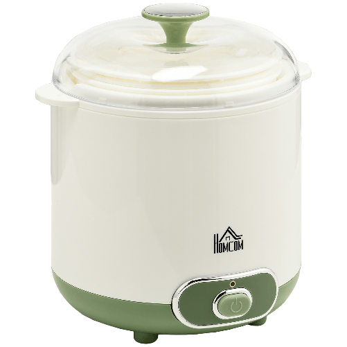 HOMCOM Yogurtiera 20W da 1.5L per 3-5 Persone con 2 Vasetti e Colino, in Plastica, 19.5x17.5x21.4 cm, Bianca
