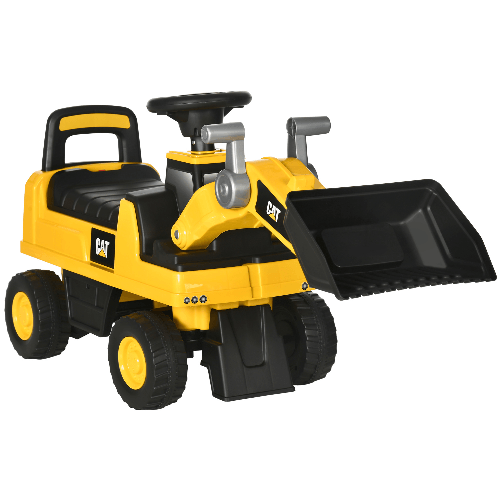 HOMCOM Ruspa Giocattolo per Bambini 18 e 36 Mesi con Escavatore e Spazio Portaoggetti, 78x29.5x54 cm, Giallo e Nero