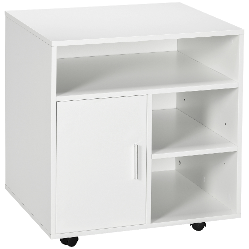 HOMCOM Mobiletto Porta Stampante con Ripiani Aperti e Armadietto in Legno, 60x50x65.5cm, Bianco