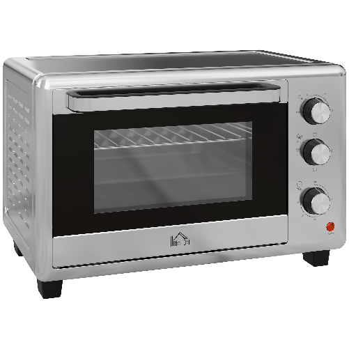 HOMCOM Fornetto Elettrico da 30L con 3 Funzioni di Cottura, Temperatura Regolabile e Timer, 1600W, Argento