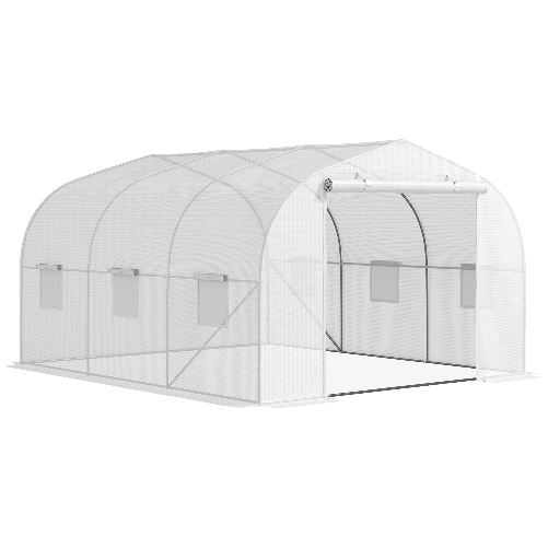 Outsunny Serra a Tunnel per Giardino con 6 Finestre e Porta a Rullo, in Acciaio e PE, 3.5x3x2 m, Bianco