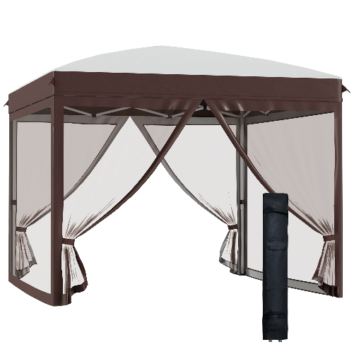 Outsunny Gazebo da Giardino 3x3 m con Zanzariera e Borsa da Trasporto con Ruote, Color Crema