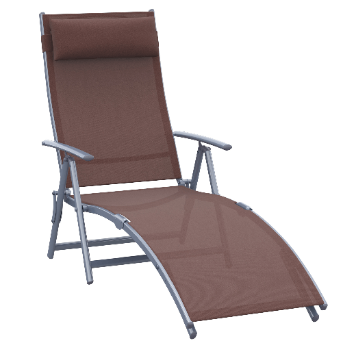 Outsunny Sdraio da Giardino Pieghevole con Cuscino, Schienale con 7 Reclinazioni, 137x63.5x100.5cm, Marrone