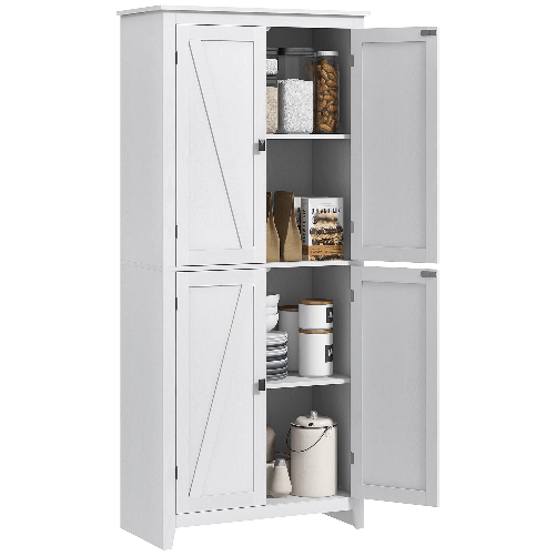 HOMCOM Mobile Cucina a 4 Ante con Mensole Regolabili e Base Rialzata in Legno, 80x40x182cm, Bianco