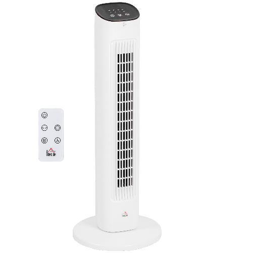 HOMCOM Ventilatore a Colonna con Telecomando e 3 Velocità, Timer 15 Ore, Oscillazione e Modalità Notte, Bianco