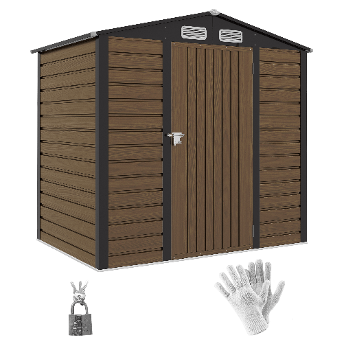 Outsunny Casetta da Giardino in Acciaio con Prese d'Aria e Catenaccio, 1.9x1.3m, Colore Quercia