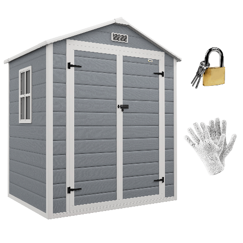 Outsunny Casetta da Giardino con Finestra e Doppia Porta, in Alluminio e PP, 183x134x210 cm, Grigio