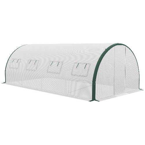 Outsunny Serra a Tunnel 6x3 m con 2 Ingressi e 8 Finestre, in PE, Poliestere e Acciaio Zincato, Bianco e Verde