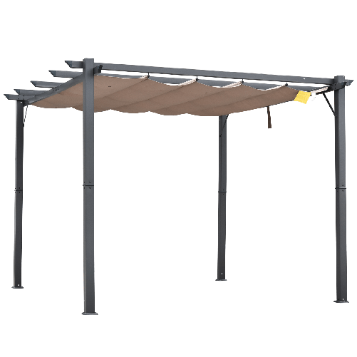 Outsunny Pergola da Giardino 3x3 m con Tettuccio Retrattile Anti UV e Telaio in Alluminio, Grigio