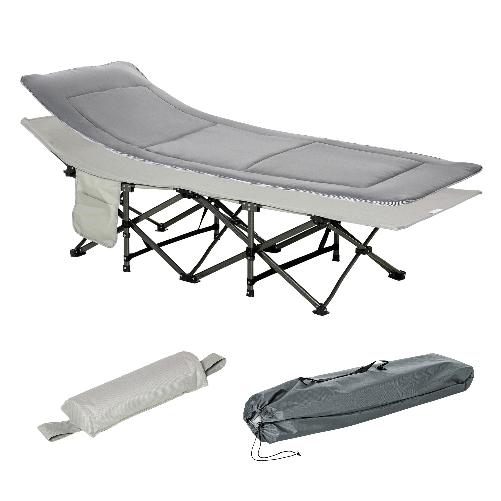 Outsunny Lettino da Campeggio Pieghevole e Imbottito con Tasca Portaoggetti, 188x64.5x53 cm, Grigio chiaro