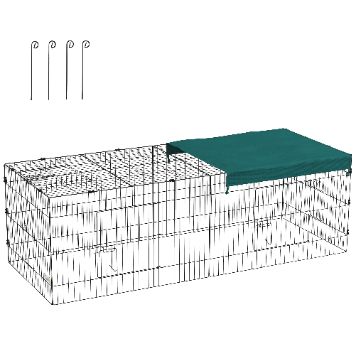 PawHut Gabbia per Conigli da Esterno e Interno con Tettuccio in Acciaio, 220x85x70cm, Verde