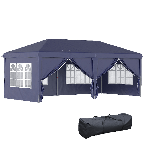Outsunny Gazebo 6x3 m Pieghevole da Giardino, in Acciaio e Poliestere con 6 Pannelli Laterali, Blu