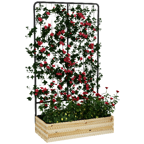 Outsunny Fioriera con Grigliato e 2 Fori di Drenaggio, in Legno di Abete e Acciaio, 80x38x145 cm