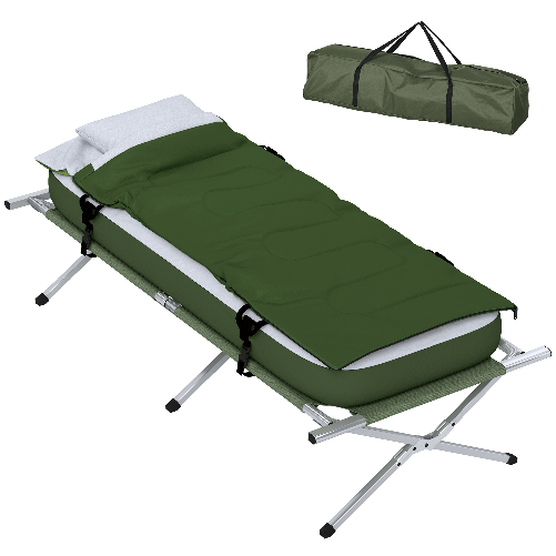 Outsunny Set Brandina da Campeggio con Materasso Gonfiabile, Cuscino, Sacco Letto e Borsa di Trasporto, Verde