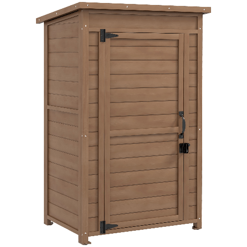 Outsunny Armadio da Giardino in Legno con Ripiano Regolabile e Catenaccio, 75x56x117cm, Marrone