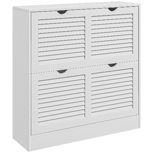 HOMCOM Mobile Scarpiera Salvaspazio in Legno per 16 Paia di Scarpe con 2 Ante a Ribalta, 81.5x25x83cm, Bianco