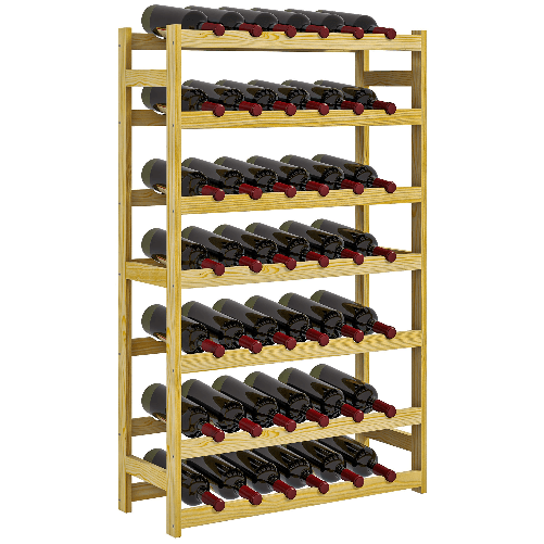 HOMCOM Scaffale Portabottiglie a 7 Livelli per 42 Bottiglie di Vino, Legno di Pino Naturale, 63x25x102cm